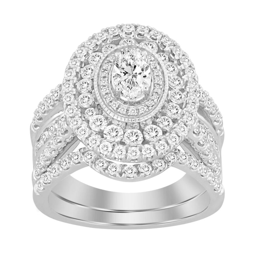 LADIES BRIDAL SET 2.00CT ROUND/OVAL  DIAMOND 14K WHITE GOLD