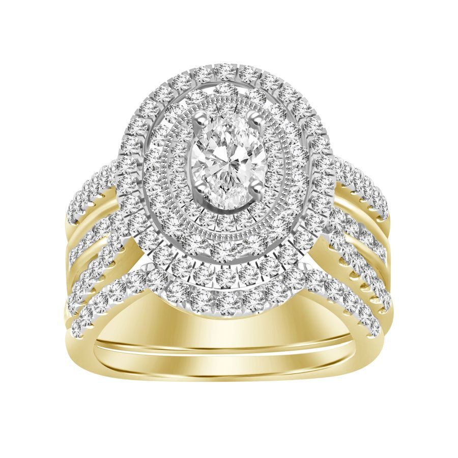 LADIES BRIDAL SET 2.00CT ROUND/OVAL  DIAMOND 14K YELLOW GOLD