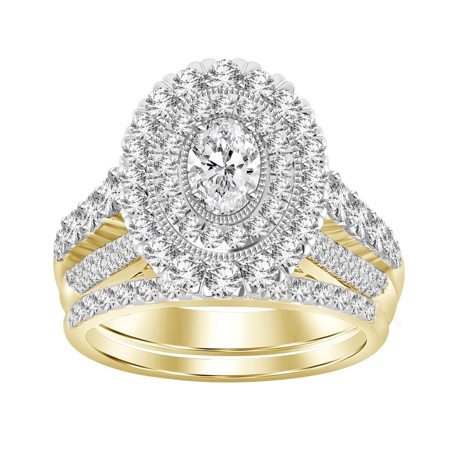 LADIES BRIDAL SET 2.00CT ROUND/OVAL  DIAMOND 14K YELLOW GOLD (CENTER STONE 0.40CT OVAL DIAMOND)