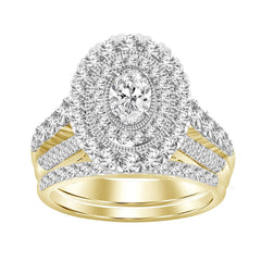 LADIES BRIDAL SET 2.00CT ROUND/OVAL  DIAMOND 14K YELLOW GOLD (CENTER STONE 0.40CT OVAL DIAMOND)