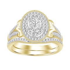 LADIES BRIDAL SET 0.50CT ROUND/OVAL  DIAMOND 14K YELLOW GOLD (CENTER STONE 0.20CT OVAL DIAMOND)