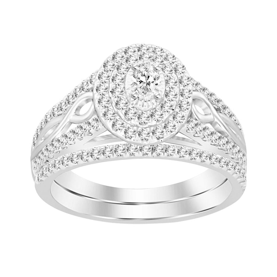 LADIES BRIDAL SET 0.75CT ROUND/OVAL  DIAMOND 10K WHITE GOLD