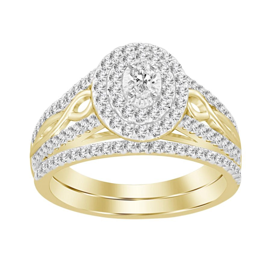 LADIES BRIDAL SET 0.75CT ROUND/OVAL  DIAMOND 10K YELLOW GOLD