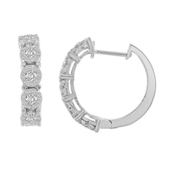 LADIES HOOP EARRINGS 2.00CT ROUND DIAMOND 10K WHITE GOLD