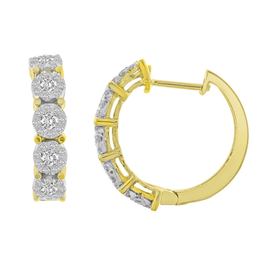 LADIES HOOP EARRINGS 2.00CT ROUND DIAMOND 10K YELLOW GOLD