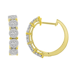 LADIES HOOP EARRINGS 2.00CT ROUND DIAMOND 10K YELLOW GOLD