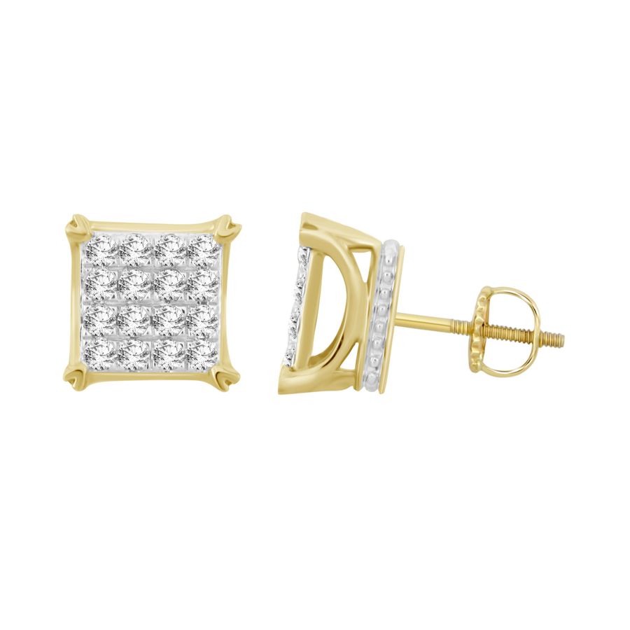 LADIES STUD EARRINGS 0.75CT ROUND DIAMOND 10K YELLOW GOLD