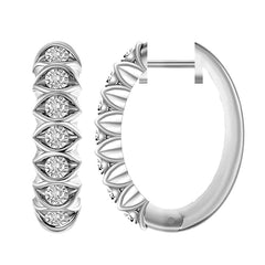 LADIES HOOP EARRINGS 0.50CT ROUND DIAMOND 10K WHITE GOLD