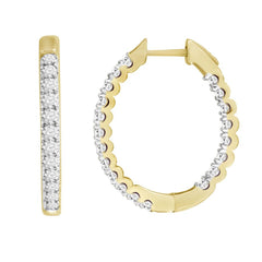 LADIES HOOP EARRINGS 3.00CT ROUND DIAMOND 14K YELLOW GOLD (SI QUALITY)