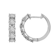 LADIES HOOP EARRINGS 1.00CT ROUND DIAMOND 14K WHITE GOLD