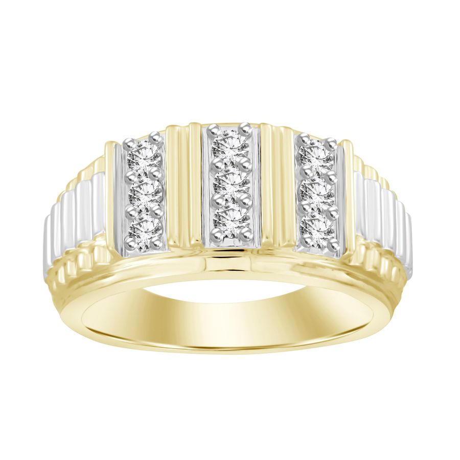 MEN'S RING 0.50CT ROUND DIAMOND 10K WHITE/YELLOW GOLD