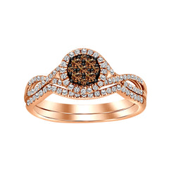 LADIES BRIDAL SET 0.35CT ROUND/DARK BROWN DIAMOND 14K ROSE GOLD