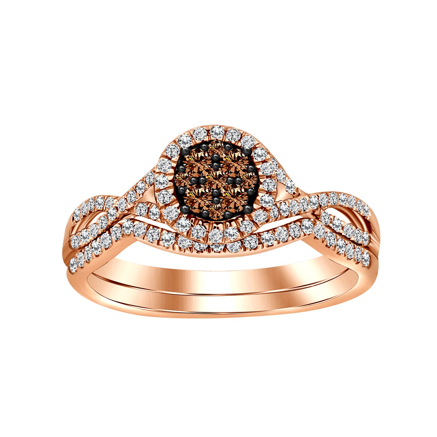 LADIES BRIDAL SET 0.35CT ROUND/DARK BROWN DIAMOND 14K ROSE GOLD