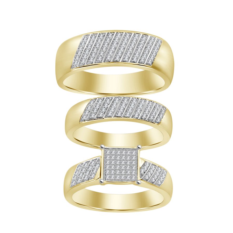 LADIES TRIOS SET 0.50CT ROUND DIAMOND 14K YELLOW GOLD