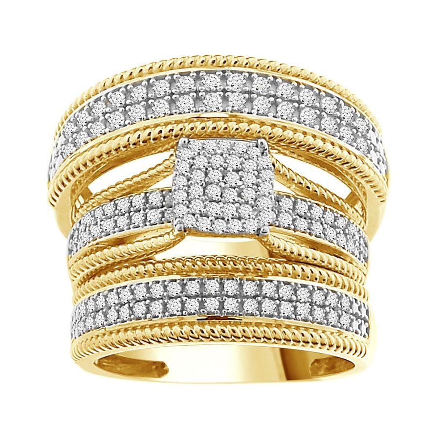 LADIES TRIOS SET 0.50CT ROUND DIAMOND 14K YELLOW GOLD