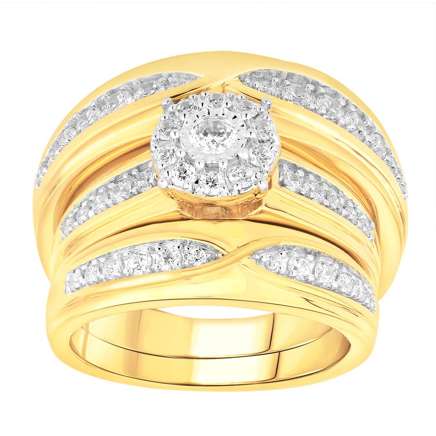 LADIES TRIOS SET 1.00CT ROUND DIAMOND 14K YELLOW GOLD