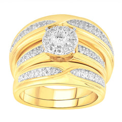 LADIES TRIOS SET 1.00CT ROUND DIAMOND 14K YELLOW GOLD