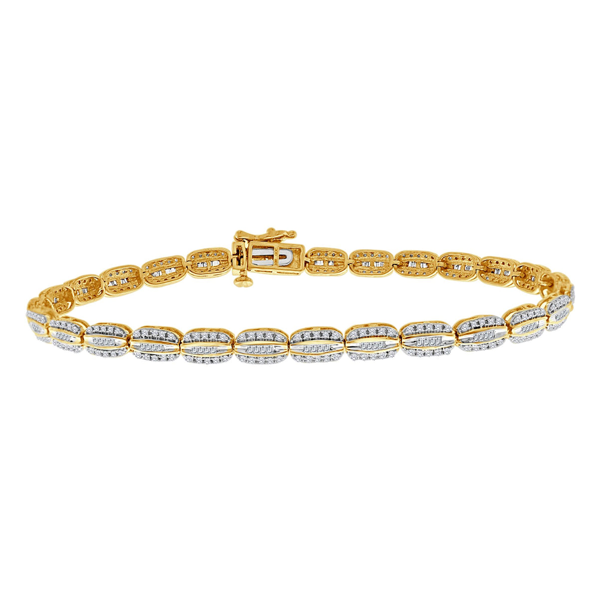 LADIES BRACELET 1.00CT ROUND/BAGUETTE DIAMOND 10K YELLOW GOLD