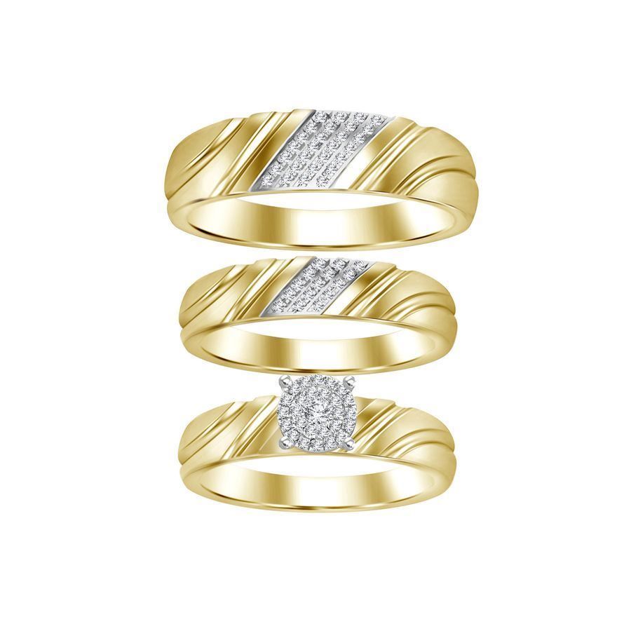 LADIES TRIOS SET 0.15CT ROUND DIAMOND 10K YELLOW GOLD