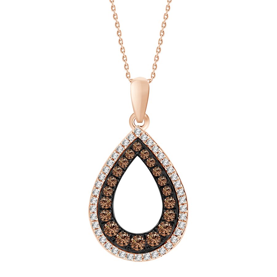 LADIES PENDANT WITH CHAIN 0.25CT ROUND DARK BROWN DIAMOND 10K ROSE GOLD