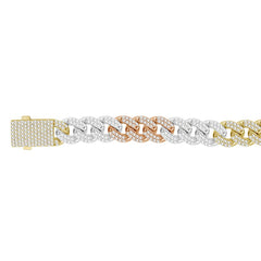 MEN'S BRACELET 6.75CT ROUND DIAMOND 10K WHITE/YELLOW/ROSE GOLD