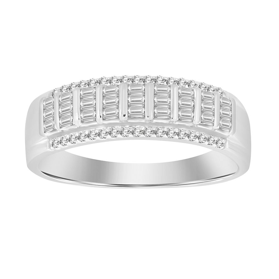 LADIES BAND 0.25CT ROUND/BAGUETTE DIAMOND 10K WHITE GOLD