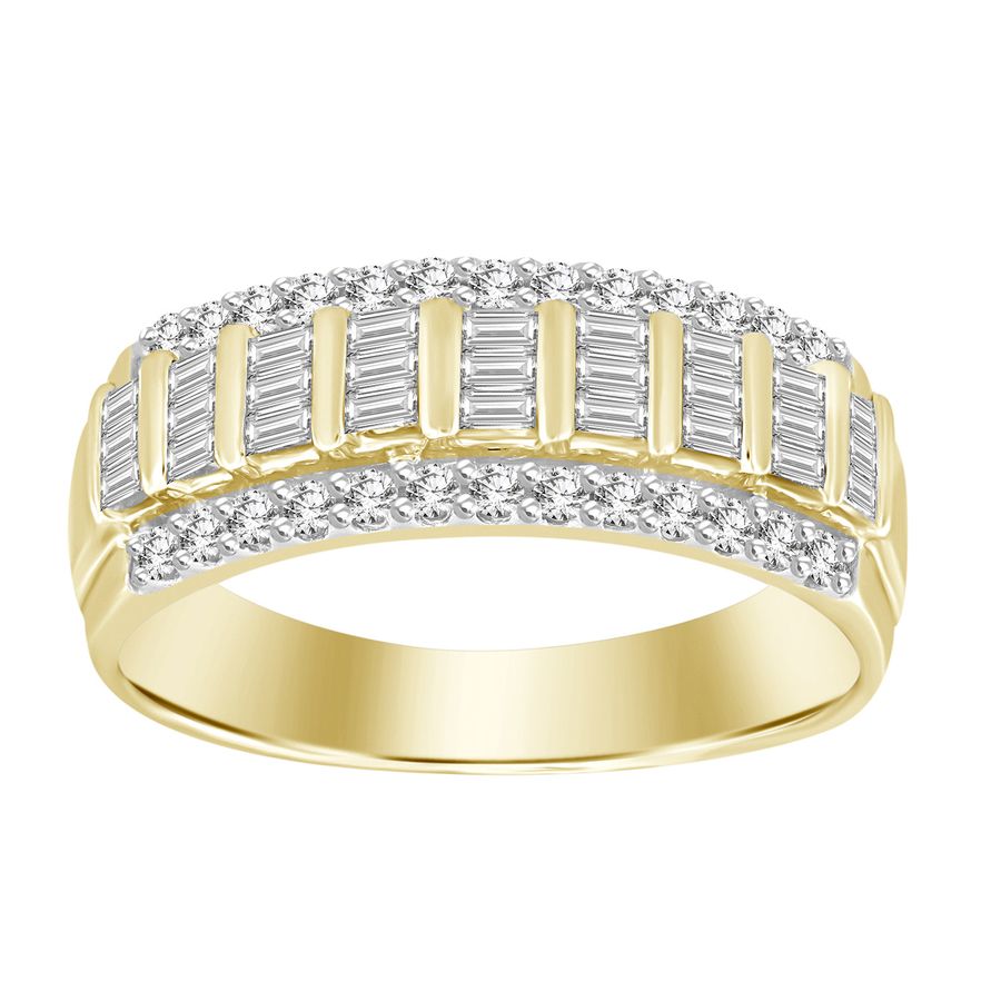 LADIES BAND 0.50CT ROUND/BAGUETTE DIAMOND 10K YELLOW GOLD