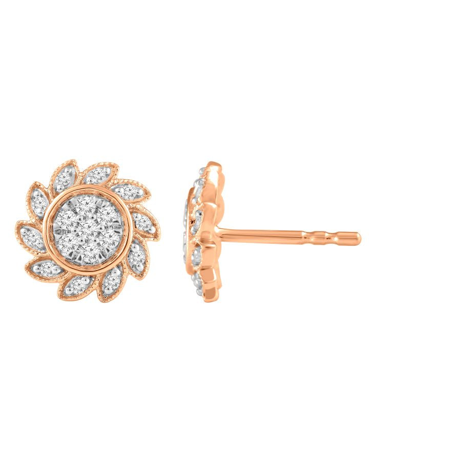 LADIES EARRINGS 0.15CT ROUND DIAMOND 10K ROSE GOLD