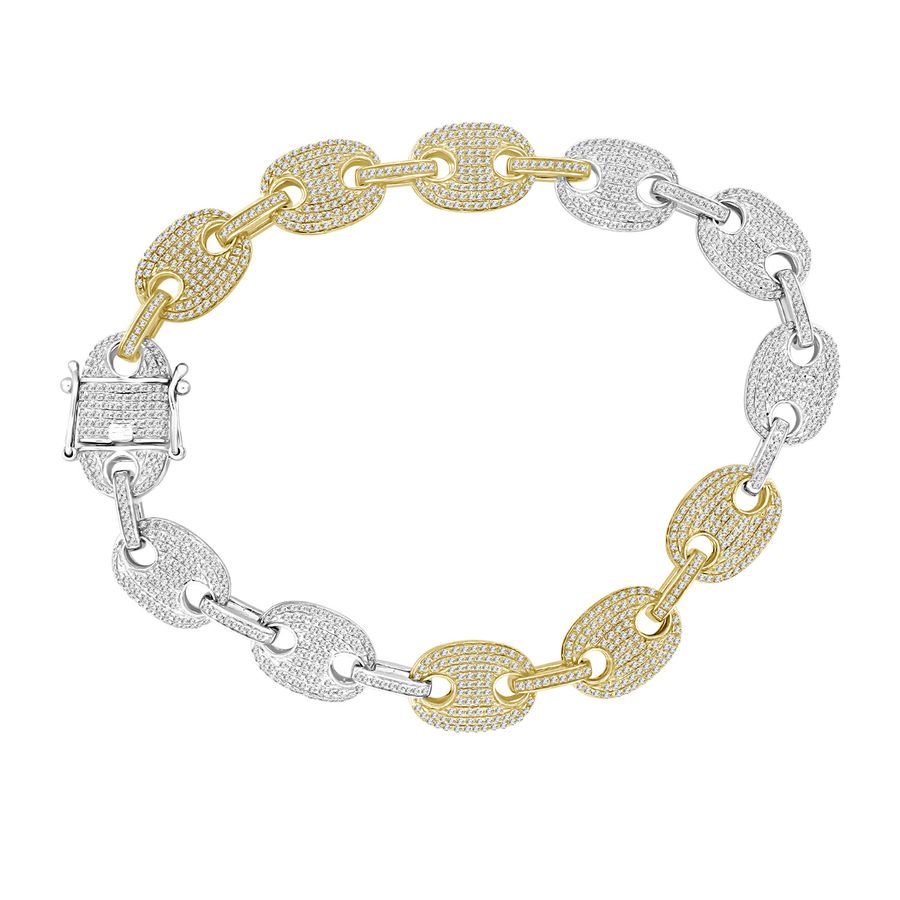 MEN'S BRACELET 3.00CT ROUND DIAMOND 10K WHITE/YELLOW GOLD