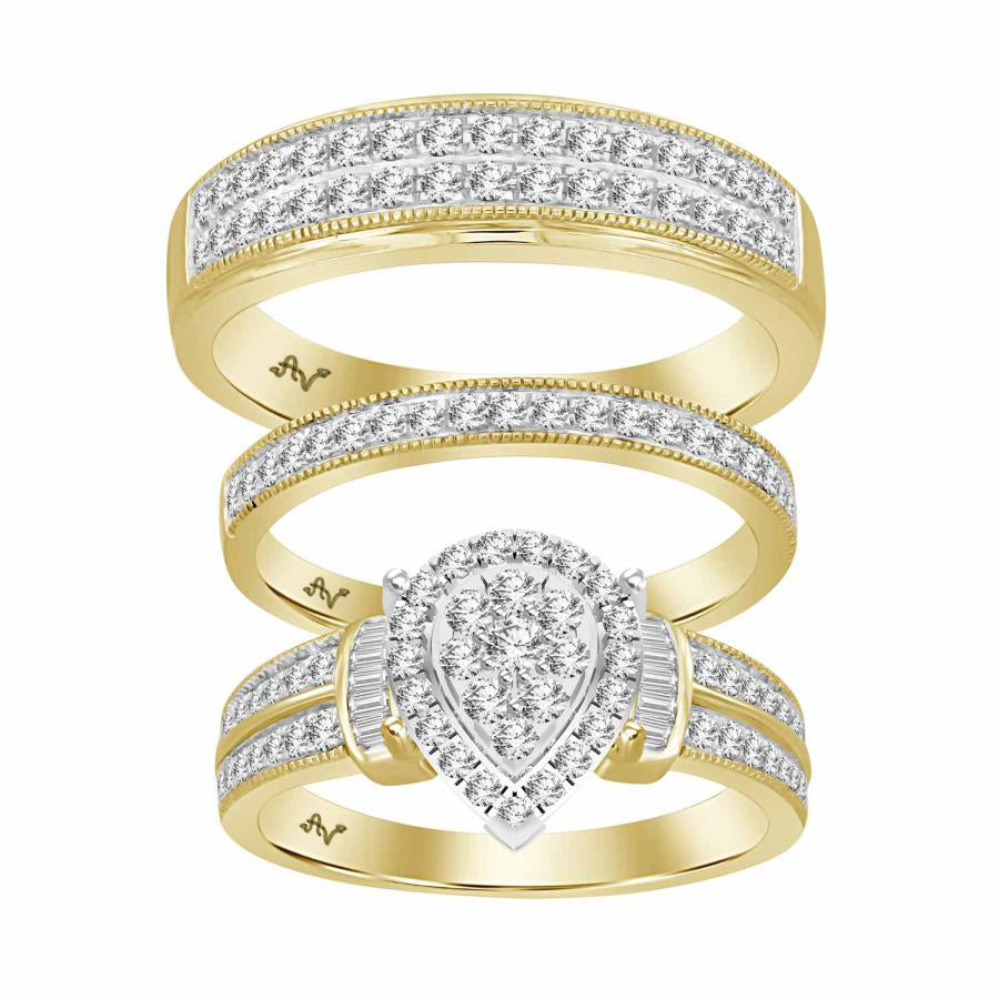 LADIES TRIO SET 1.00CT ROUND/BAGUETTE DIAMOND 10K YELLOW GOLD