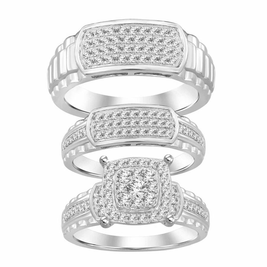 LADIES TRIOS SET 1.00CT ROUND DIAMOND 10K WHITE GOLD