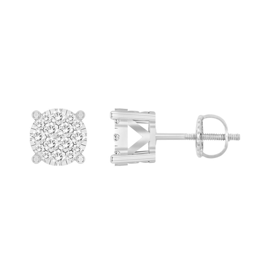 LADIES STUD EARRINGS 0.25CT ROUND DIAMOND 10K WHITE GOLD