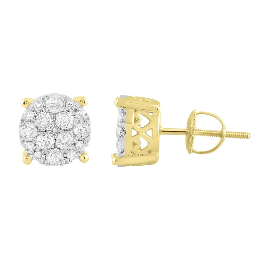 LADIES STUD EARRINGS 0.75CT ROUND DIAMOND 10K YELLOW GOLD