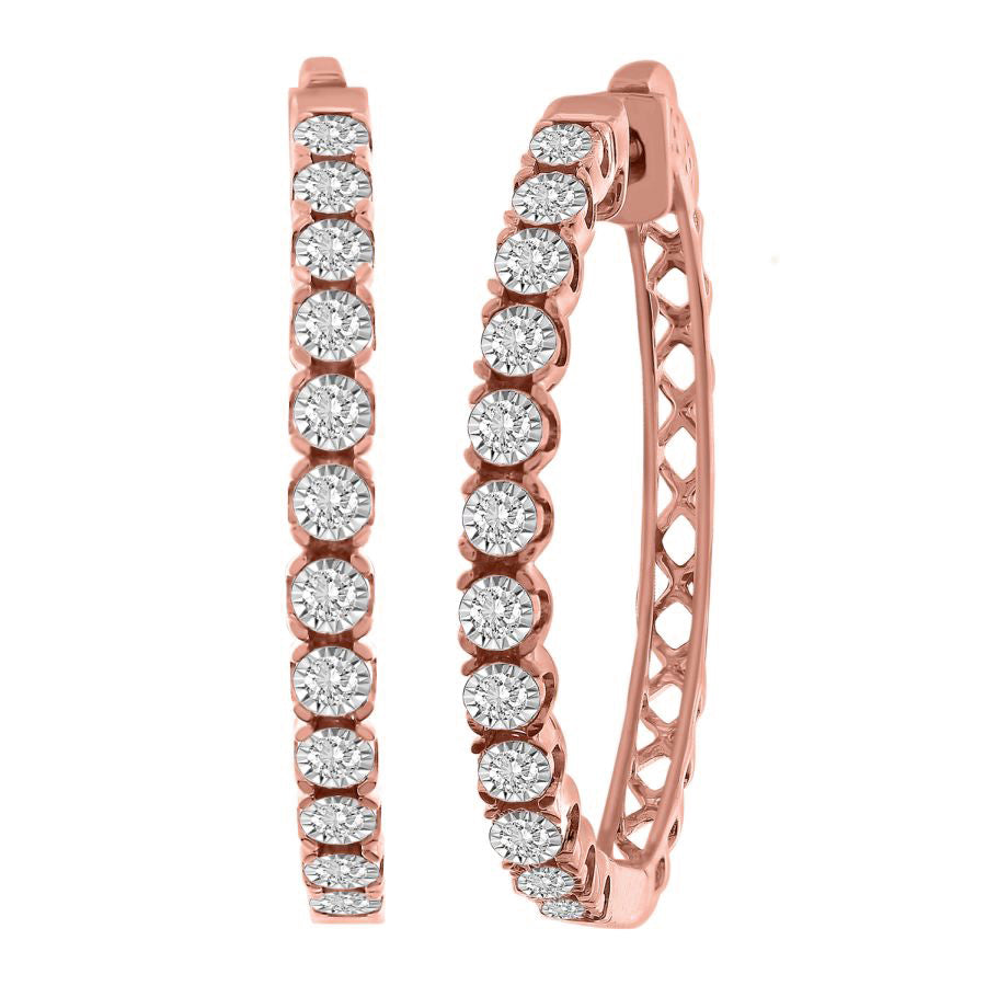 LADIES HOOP EARRINGS 0.50CT ROUND DIAMOND 10K ROSE GOLD