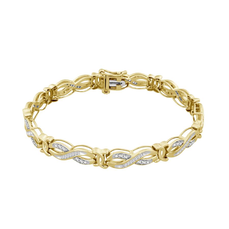 LADIES BRACELET 1.00CT ROUND/BAGUETTE DIAMOND 10K YELLOW GOLD