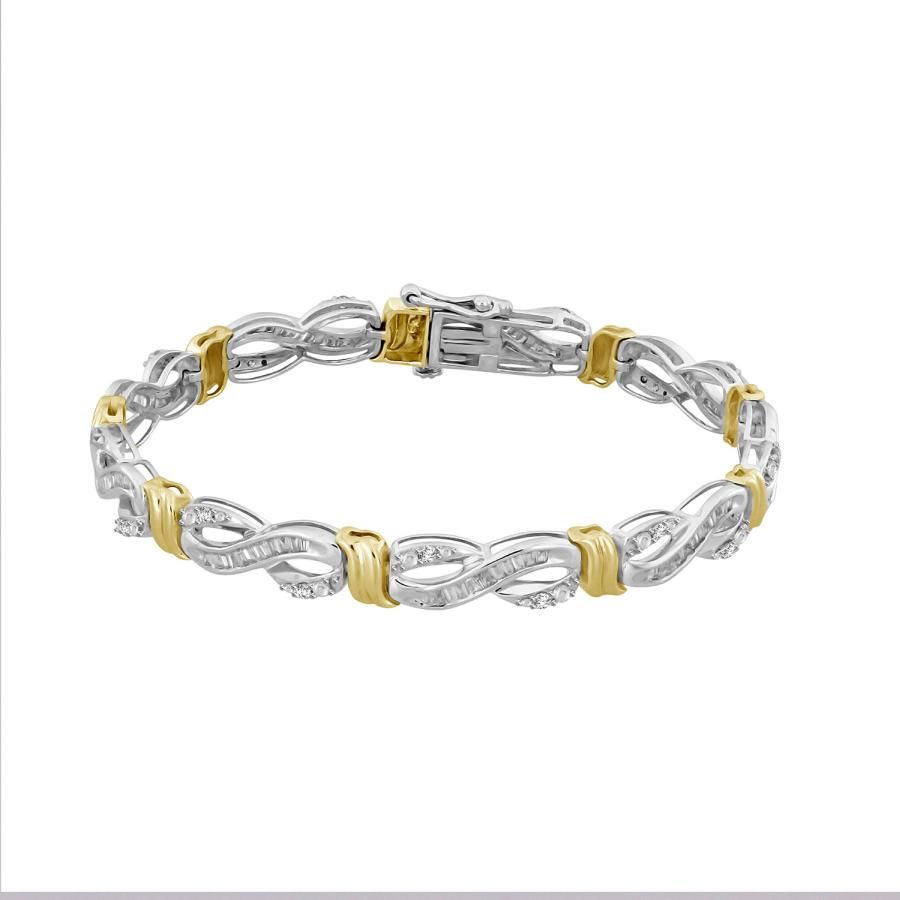 LADIES BRACELET 1.00CT ROUND/BAGUETTE DIAMOND 10K WHITE/YELLOW GOLD