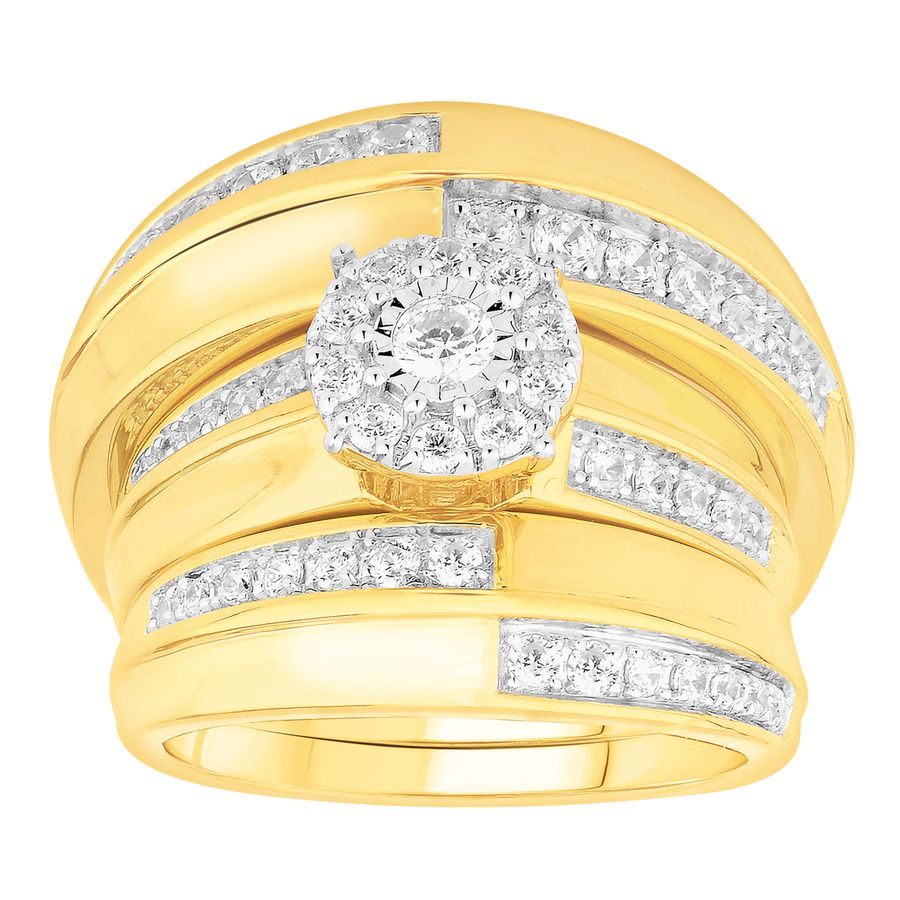 LADIES TRIOS SET 1.00CT ROUND DIAMOND 14K YELLOW GOLD