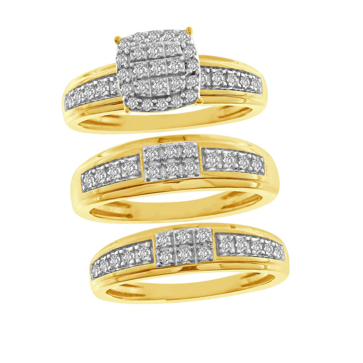 LADIES TRIOS SET 0.75CT ROUND DIAMOND 14K YELLOW GOLD