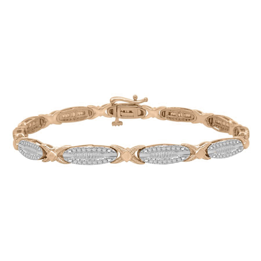 LADIES BRACELET 1.00CT ROUND/BAGUETTE DIAMOND 10K ROSE GOLD