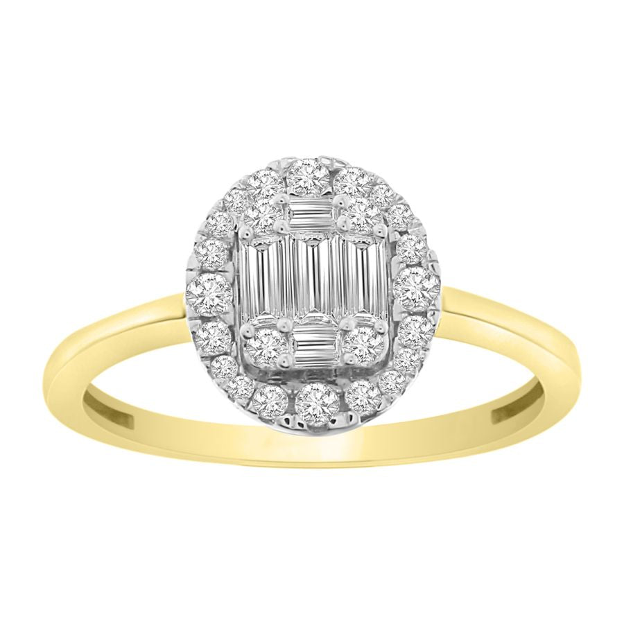 BELLERINA RING 0.50CT ROUND/BAGUETTE DIAMOND 14K YELLOW GOLD