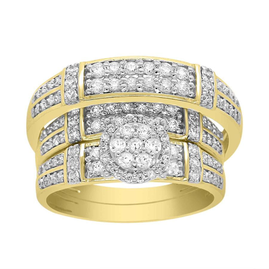 UNISEX TRIOS SET 1.00CT ROUND DIAMOND 10K YELLOW GOLD