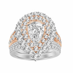 LADIES BRIDAL SET 3.00CT ROUND/PEAR DIAMOND 14K WHITE/ROSE GOLD (CENTER STONE 0.40CT PEAR DIAMOND)