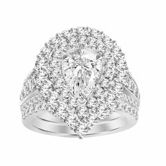 LADIES BRIDAL SET 3.00CT ROUND/PEAR DIAMOND 14K WHITE GOLD