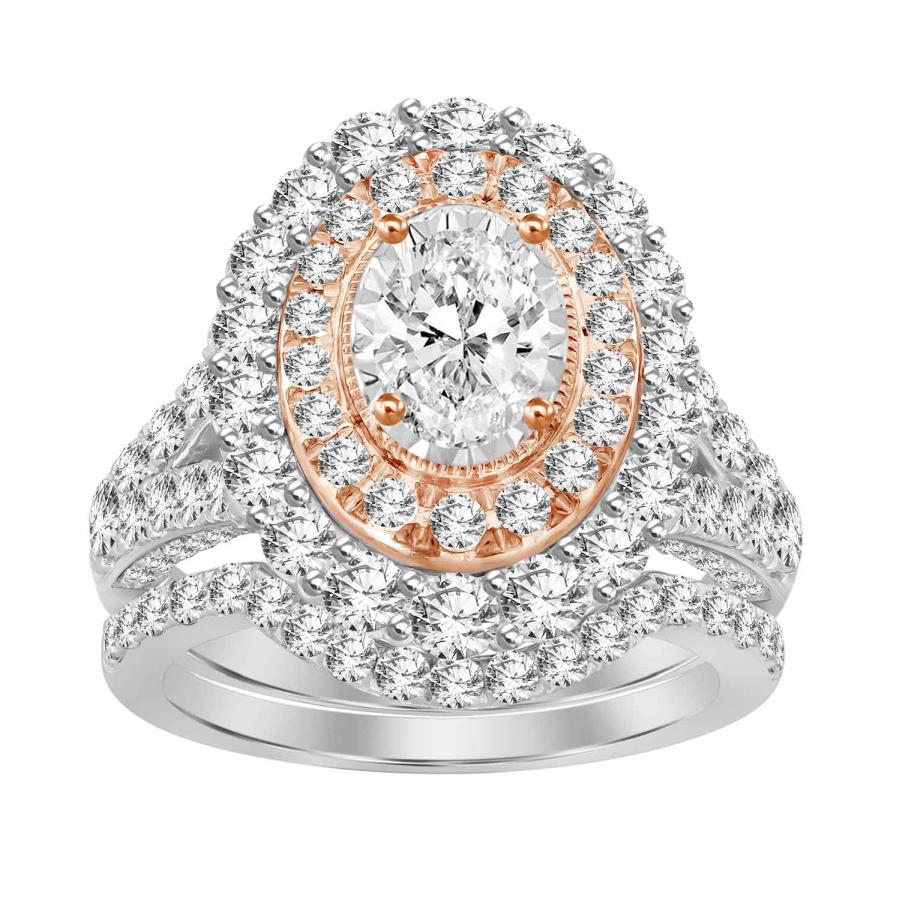 LADIES BRIDAL SET 3.00CT ROUND/OVAL  DIAMOND 14K WHITE/ROSE GOLD