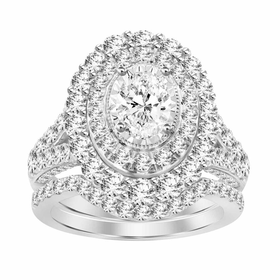 LADIES BRIDAL SET 3.00CT ROUND/OVAL  DIAMOND 14K WHITE GOLD