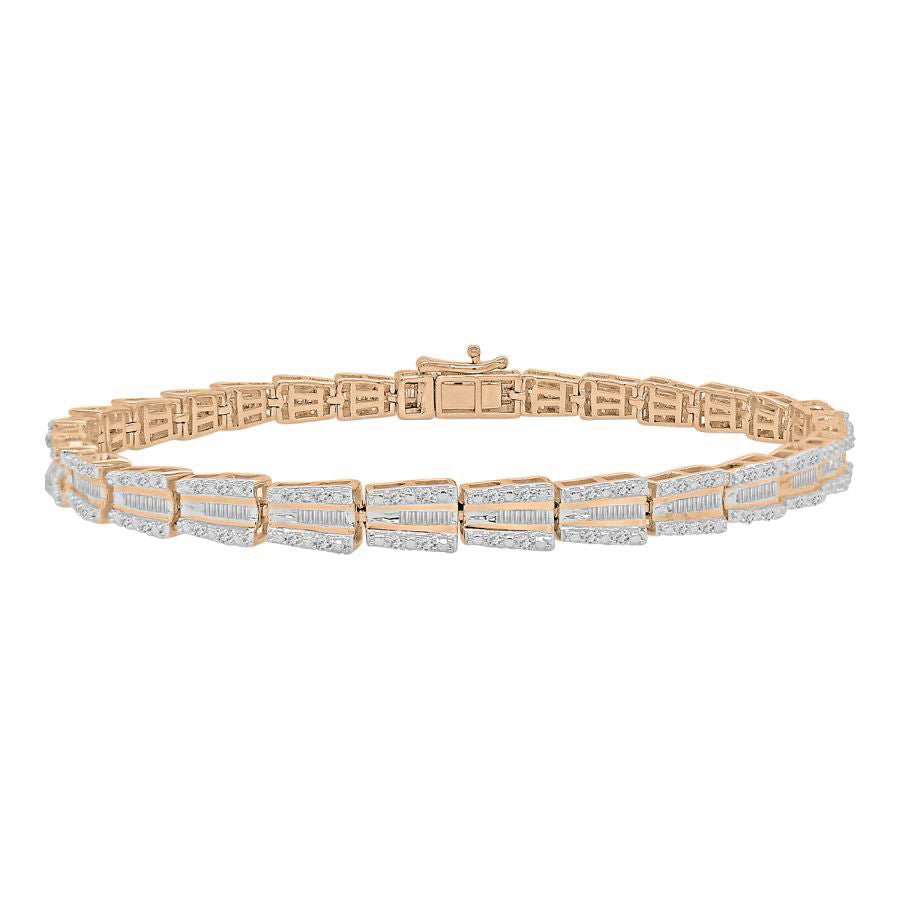 LADIES BRACELET 1.00CT ROUND/BAGUETTE DIAMOND 10K ROSE GOLD