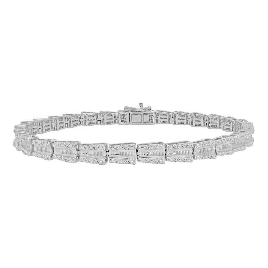 LADIES BRACELET 1.00CT ROUND/BAGUETTE DIAMOND 10K WHITE GOLD