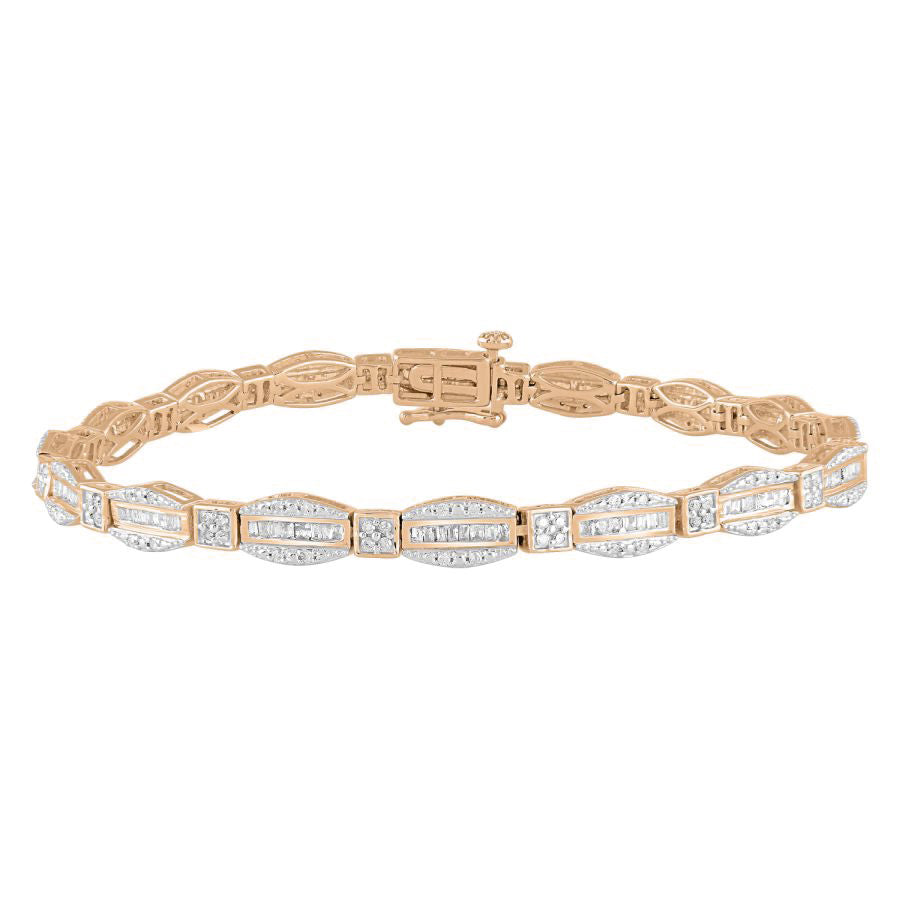 LADIES BRACELET 1.00CT ROUND/BAGUETTE DIAMOND 10K ROSE GOLD