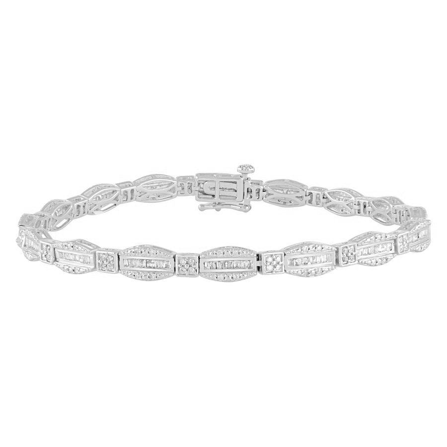 LADIES BRACELET 1.00CT ROUND/BAGUETTE DIAMOND 10K WHITE GOLD