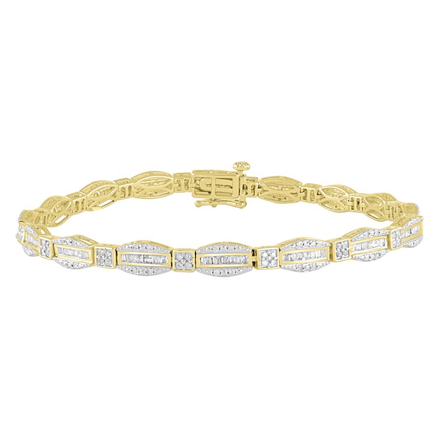 LADIES BRACELET 1.00CT ROUND/BAGUETTE DIAMOND 10K YELLOW GOLD